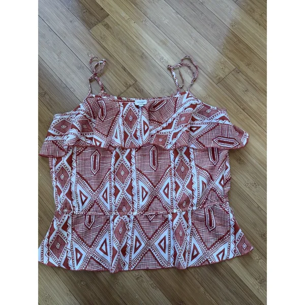 Corsage Tank Top Women's Large Round Neck Ruffle Sleeveless Printed Blouse - Image 3