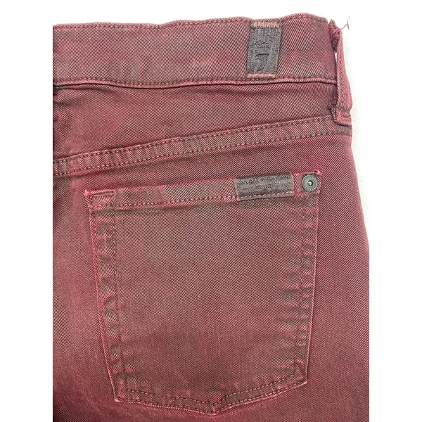 7 For All Mankind High-Waist Ankle Skinny Coated‎ in Merlot Women's Jeans sz 28 - Image 12