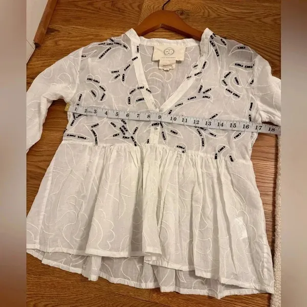 Amit Aggarwal Anthropologie Ramona Embroidered White Babydoll Top SIZE XSMALL - Image 12