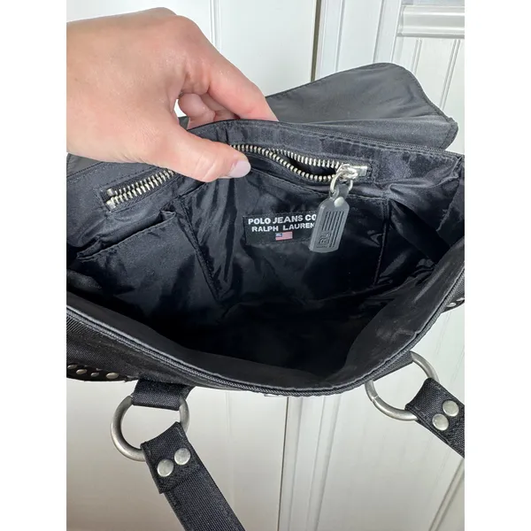 Y2K 90's Polo Jeans Ralph Lauren Shoulder Bag Small Black Studded Canvas Purse - Image 5