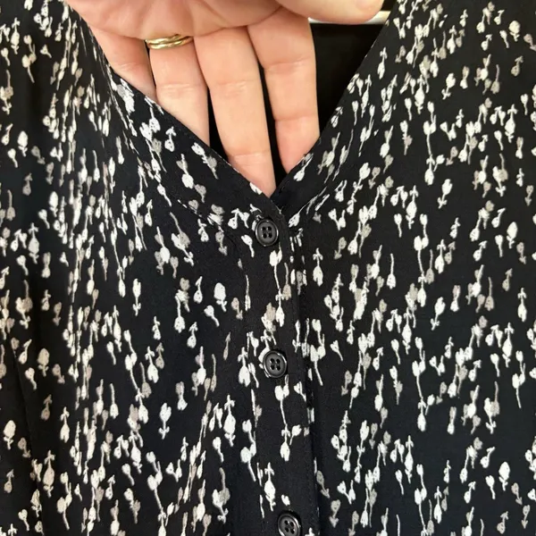 Garnet Hill Shirt Dress Women 4 Black White‎ Floral Long Sleeve V-Neck Pockets - Image 8