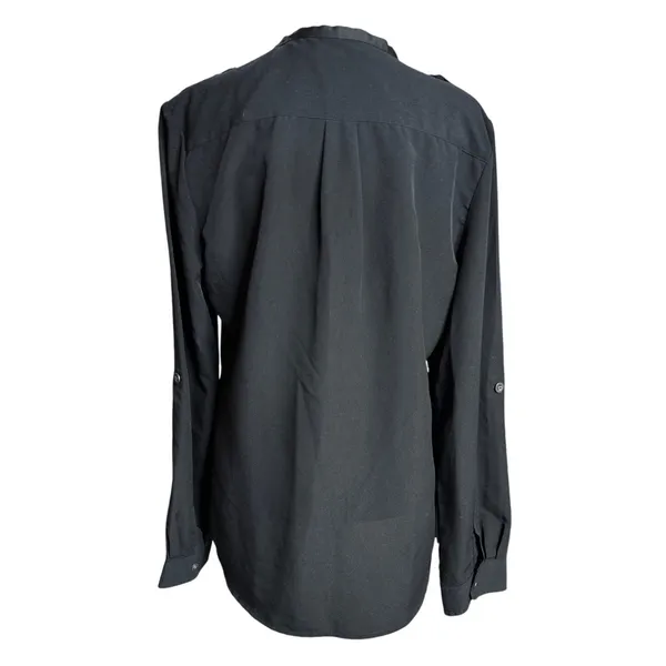 Calvin Klein Black Crepe Button Down Blouse Medium Relaxed Fit Office Minimalist - Image 4