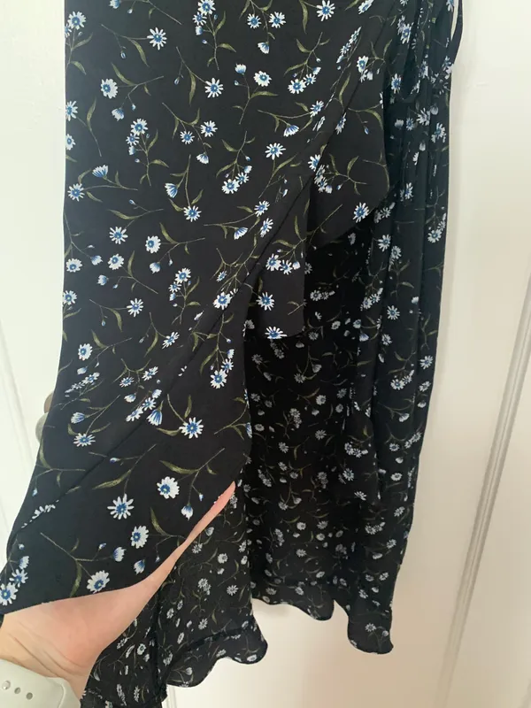 Divided Black Floral Wrap Dress - Image 4
