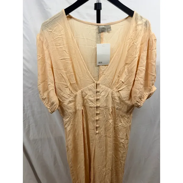New! ASOS Women's Crinkle Tea Wide Leg Jumpsuit with Puff Sleeves in Stone Sz 12 - Image 4