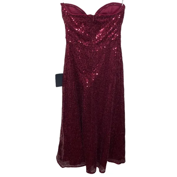 Lulus Boost Your Beauty Wine Red Sequin Strapless Bustier Midi Dress size XS - Image 4
