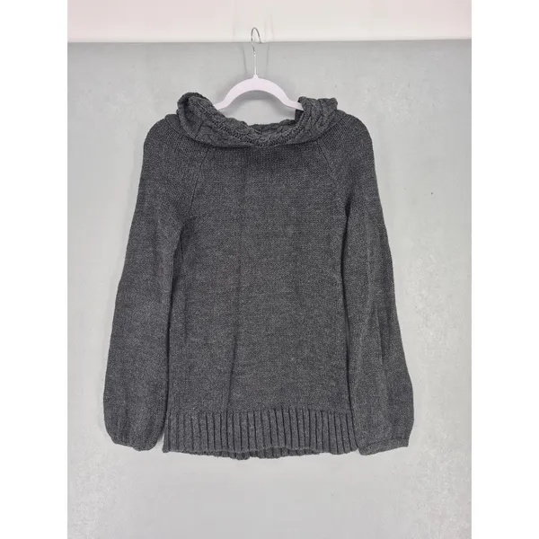 Bebe Womens Sweater Charcoal Grey Cowl Neck Cable Knit Chunky Small - Image 2