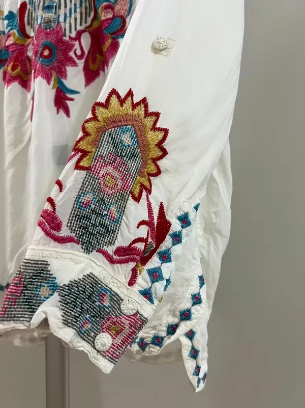 NWOT Johnny Was Floral Embroidered Long Sleeves Blouse Boho Chic Size L - Image 7