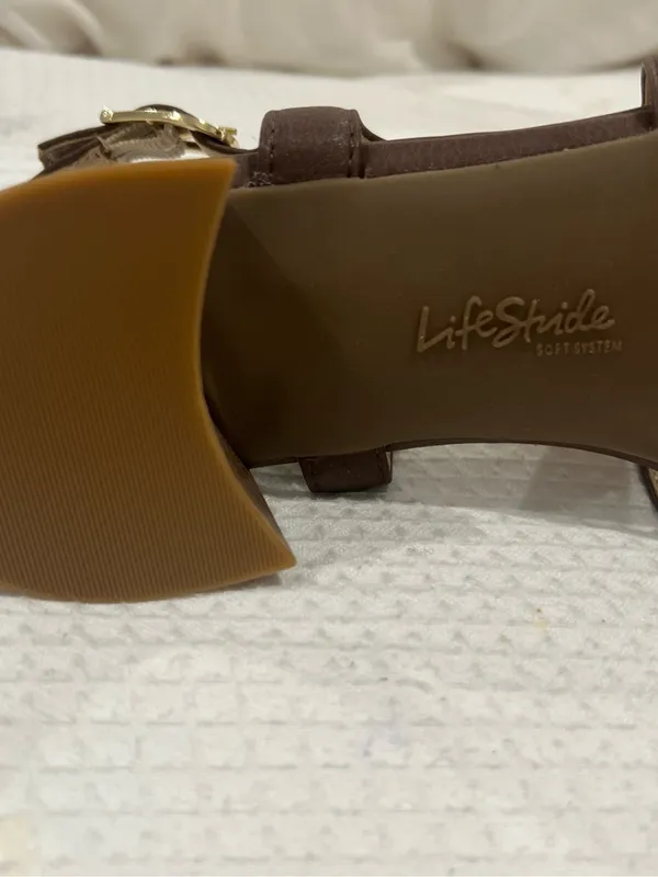 Life Stride Brown Leatherette Crisscross Block Heel Sandals - Image 6