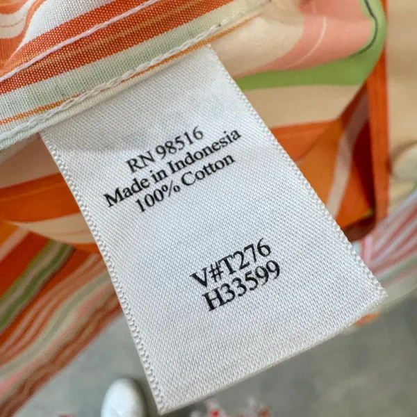 Y2K Coldwater Creek Large Orange Green Striped Cotton‎ Button Down Shirt H33599 - Image 6