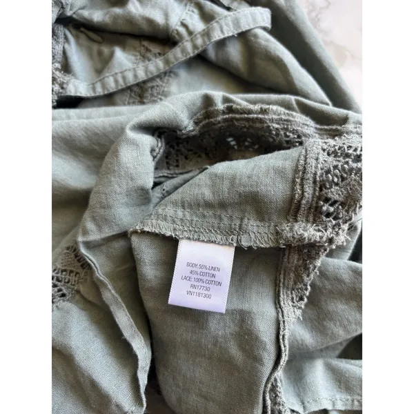 ⁠Converse One Star Sage Green Linen Blend Lace Trim Mini Dress Medium Y2K - Image 7
