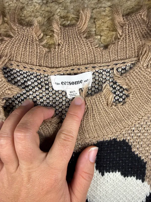 ee:some Leopard Print Distressed Oversized Sweater Tunic M/L - Image 6