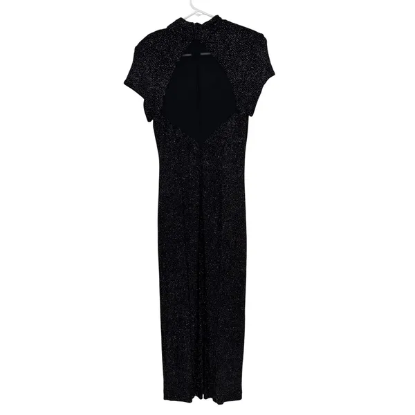 Vintage Night Way Collections Maxi Dress Women 12 Black Silver Glitter Mesh Hoco - Image 6