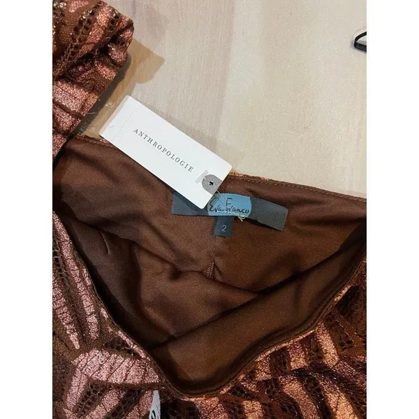 Anthropologie NWT Women XS Brown Metallic Geometric Print Blouse Glam Party Chic - Image 9