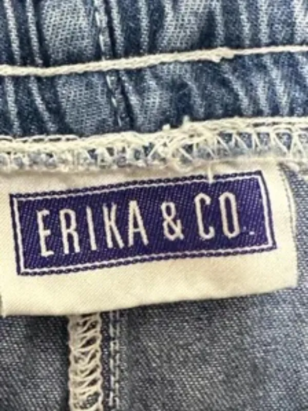 Vintage 90s Erika & Co. Cotton Chambray Shorts, High Waisted Drawstring (Size M) - Image 4