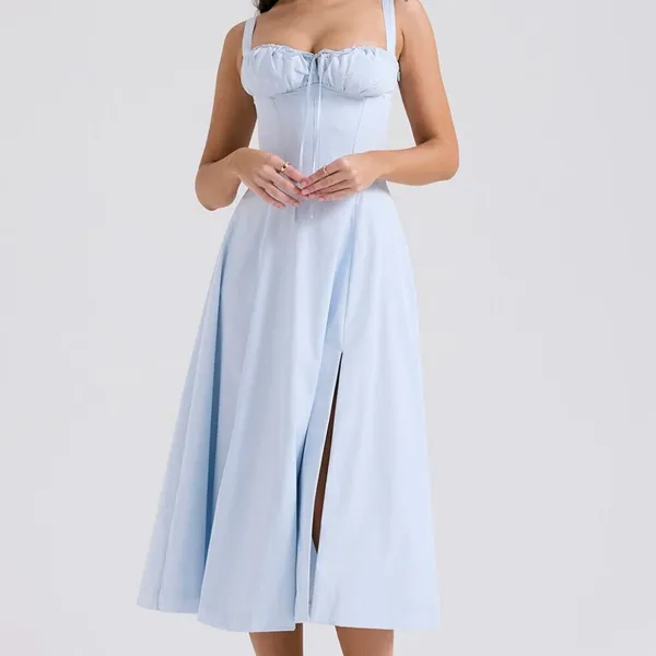 HOUSE OF CB 'Carmen' Soft Blue Cotton Bustier Sundress NWOT - Image 5