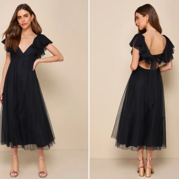 LULU's Prom Wedding Boho Swiss Dot Tulle Chic Midi Dress NWT - Image 3