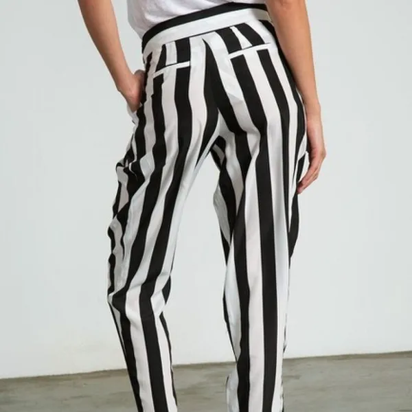 NWT Sans Souci Striped Lightweight Satin Feel Trouser Ankle Pant M Black White - Image 5