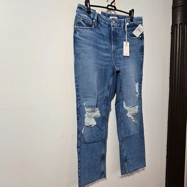 Good American Distressed Raw Hem Jeans - medium wash - Women's Size 10 - Image 2