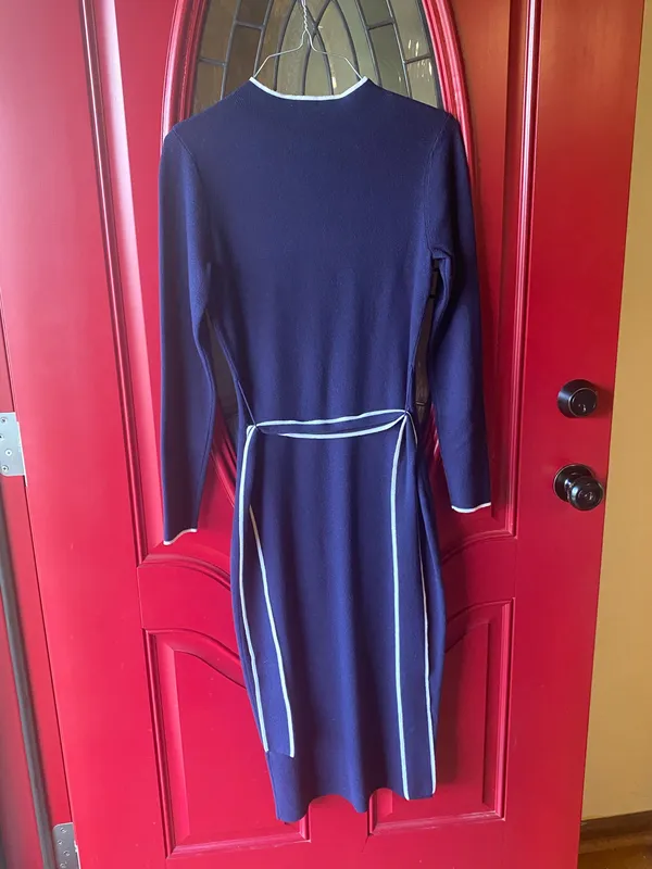 Navy Knit Body Con Long Sleeve Blue - Image 2