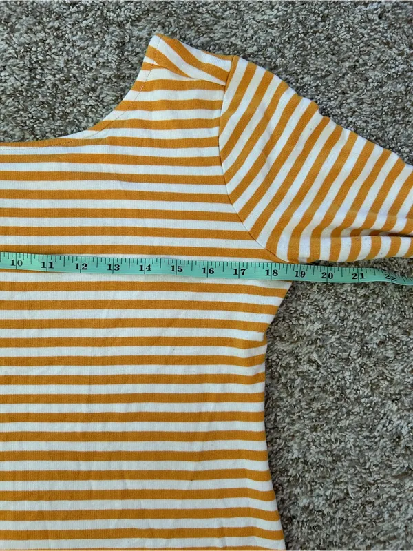 Ann Taylor Yellow Mustard White Striped Long Sleeve Top Scoop Neck Fall Casual - Image 5