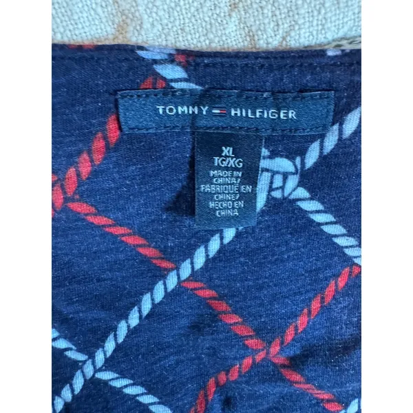 Tommy Hilfiger Women XL Navy Red Rope Print Faux Wrap Tall Girl Friendly - Image 6