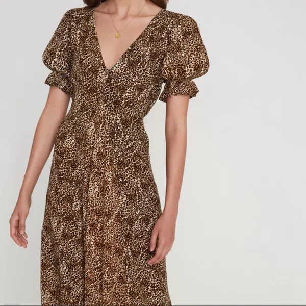 Faithfull the Brand Maggie Midi Dress Leopard Sz 6 - Image 3