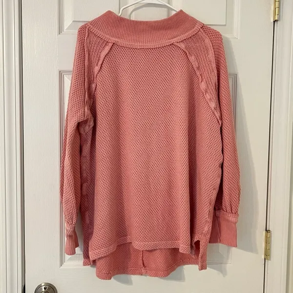 Free People We The Free Oversized Thermal Small Pink Sweater Top She’s a Keeper - Image 3