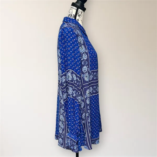 Free People Changing‎ Time True Blue Floral Long Sleeve Tunic Top M Boho Peasant - Image 4