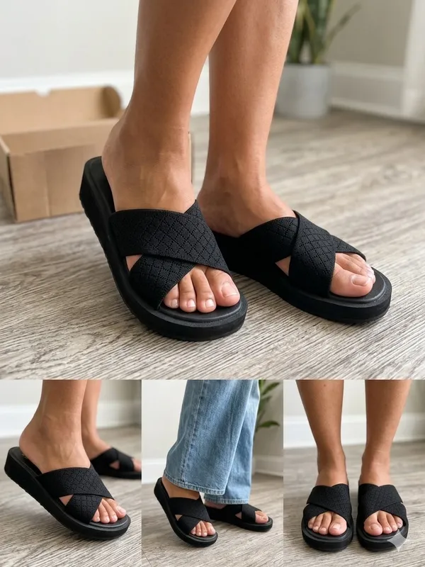 Women’s Black Crisscross Slide Sandals – Easy Slip-On Comfort - Image 2