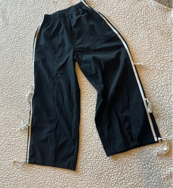Adorable Black Track Pants with White Side Ties - Image 8