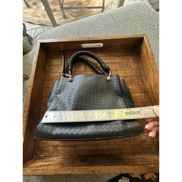 ALDO Gloadithh‎ Black Woven Faux Leather Tote Bag Gold Hardware Top Handle Purse - Image 9