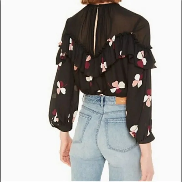 Kate Spade Black Floral Top Blouse - Image 2