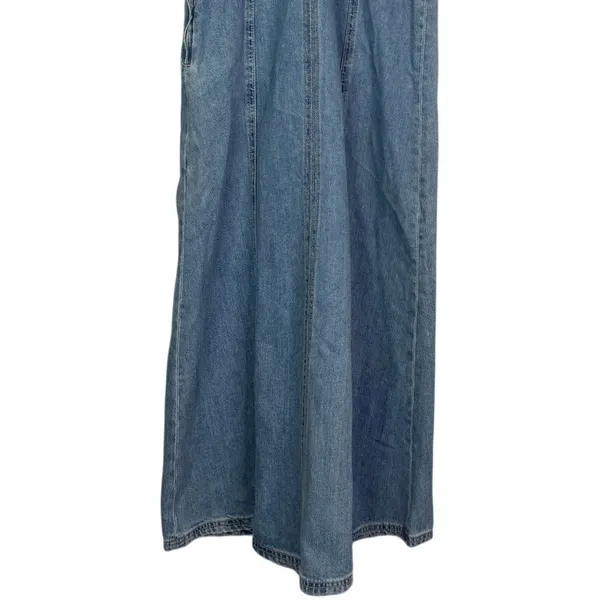 Zara Oversized Denim Seamed V Neck Sleeveless Midi Dress Side Zip Up S Blue Wash - Image 8