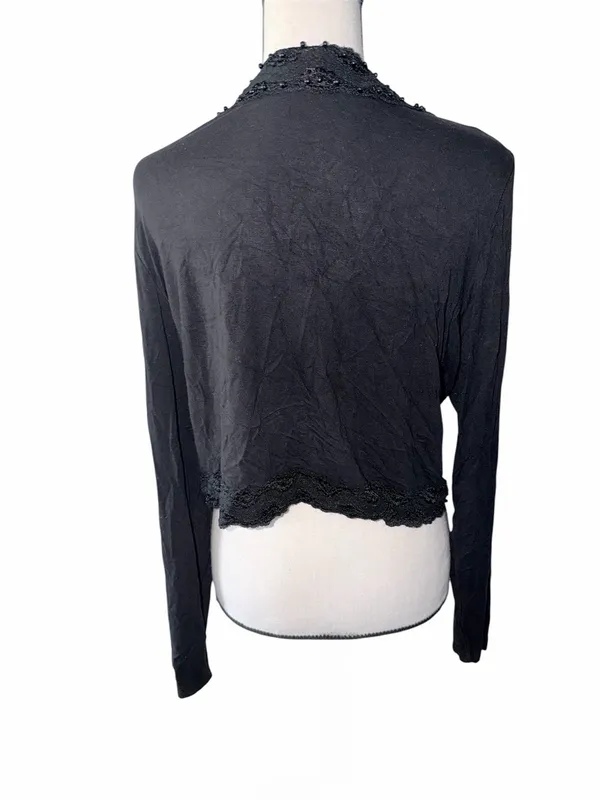 Panitti Black Beaded Open Front Bolero Shrug Long Sleeve Evening Cardigan XL - Image 3