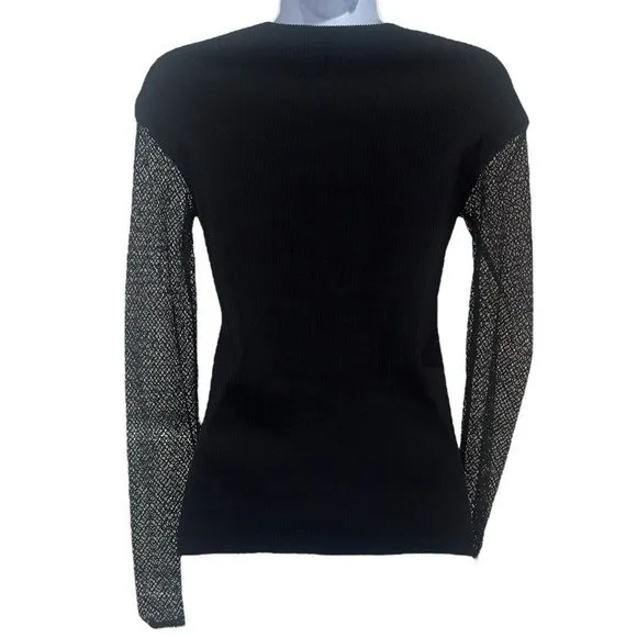 Maje Lysea Mixed Media Long Sleeve Top Fairygoth Party Grunge Chic Size 1 (S) - Image 4