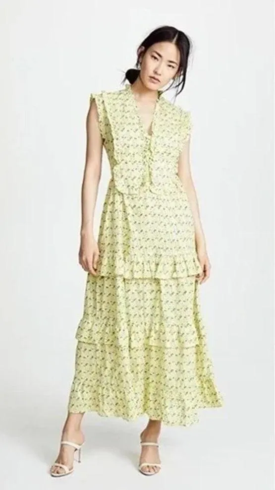 Banjanan Cordelia Floral Tiered Ruffle Midi Dress Yellow Size XS Retail $285 - Image 6