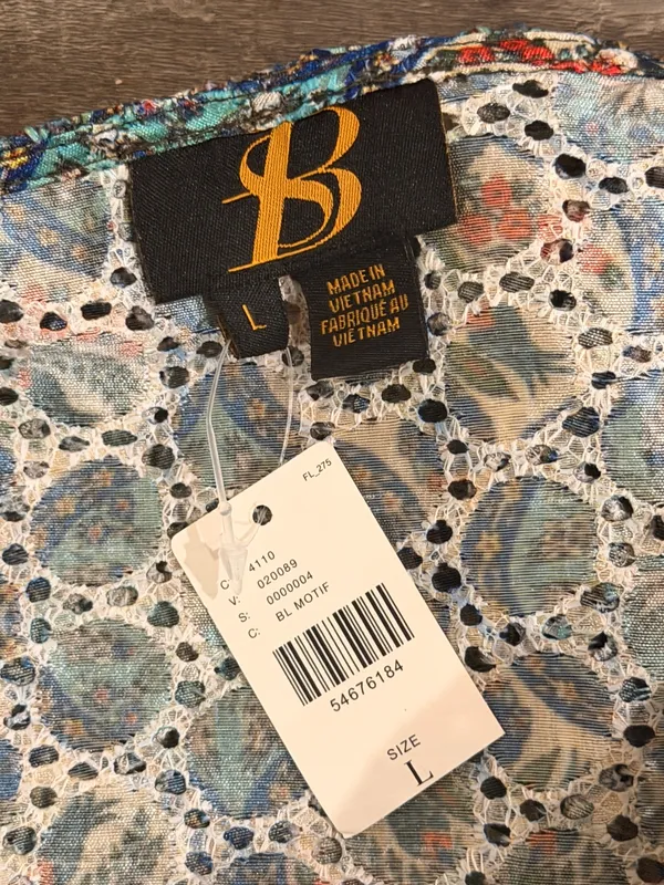 NWT Sachin & Babi Anthropologie Teal and Navy Printed Off-Shoulder Peasant Top - Image 5