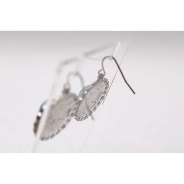 Silver Faux Turquoise Dangle Earrings Ornate Framing Southwest Boho Silver Tone - Image 4
