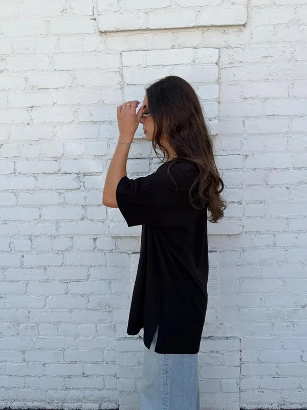 Vintage black beaded oversized t-shirt sz XL #fairycore #whimsygoth - Image 3