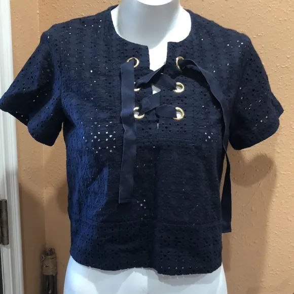 Zara navy blue short sleeve blouse - Image 3
