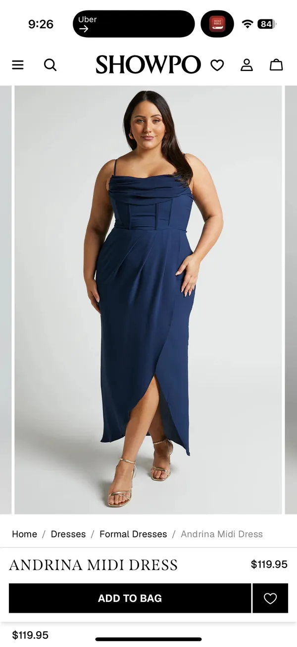NWT Showpo ANDRINA MIDI DRESS High Low Wrap Corset Dress In Navy - Image 2
