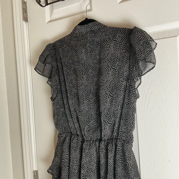 French Kiss Black & White Polka Dot Flutter Sleeve Tiered Ruffle Mini Dress NWT - Image 9