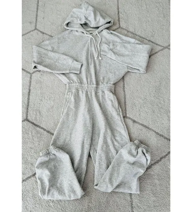 Abercrombie & Fitch Soft Hooded Gray Jumpsuit Loungewear Comfy sz XS - Image 4