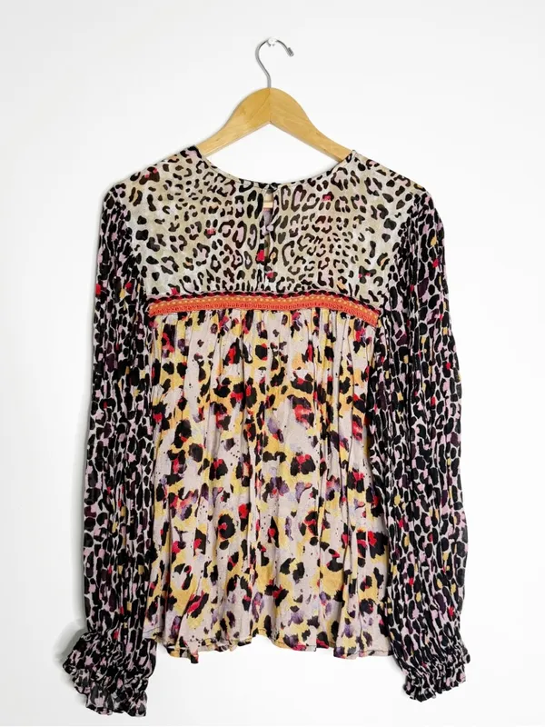 Bl^nk London x Anthropologie Joelle Leopard Print Peasant Blouse Medium - Image 5