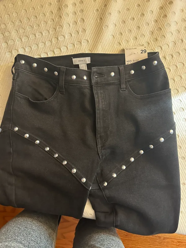 Forever 21 Silver Studded Flare Jeans - Image 2