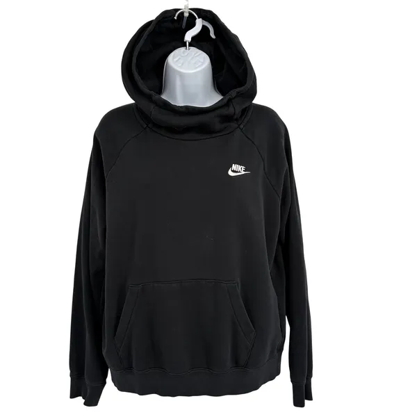Nike Hoodie Women M Black Funnel Neck Essential Fleece Pullover BV4116 Gym Yoga - Image 2