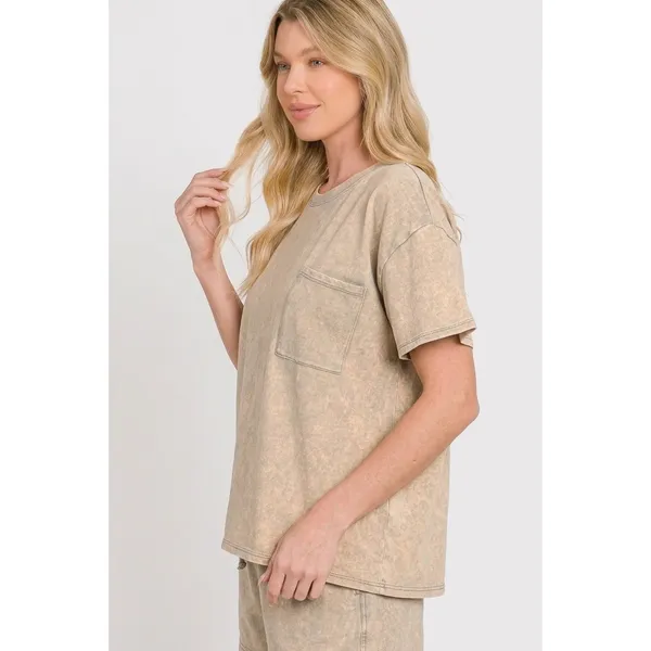 Zenana French Terry Acid Washed Relaxed Top & Short Set - Large - Image 3