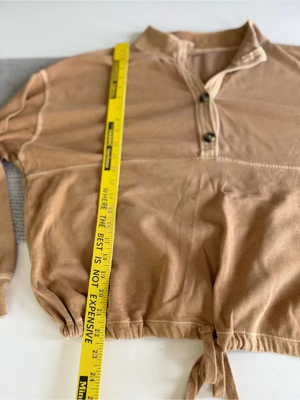 Old Navy Tan Beige Henley Drawstring Hem Sweatshirt Size Large - Image 8