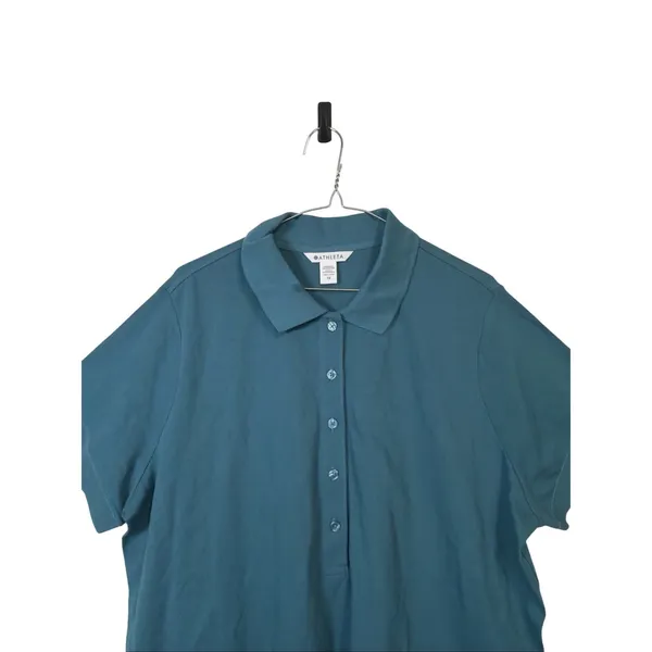Athleta Pique Short Sleeve Polo Women 1X‎ Teal Blue Button Neck Athletic Top - Image 3