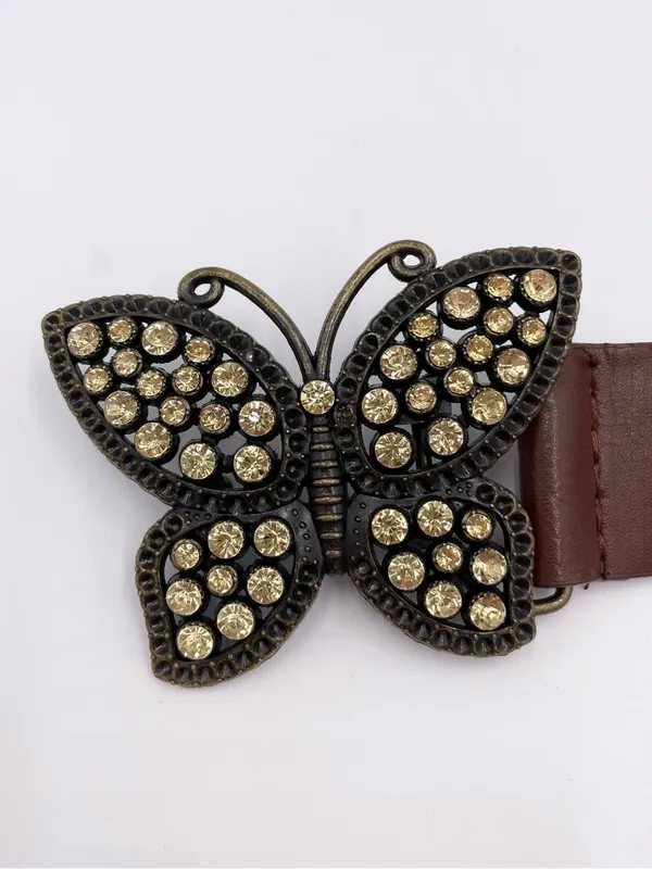 Vintage 90s Y2K Rhinestone Butterfly Buckle Belt Fairycore Boho Studded Jewels - Image 3